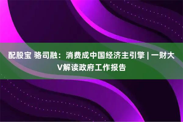 配股宝 骆司融：消费成中国经济主引擎 | 一财大V解读政府工作报告